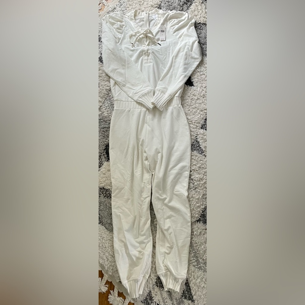 Anthropology Sundays Cream Lace-Up Jumpsuit